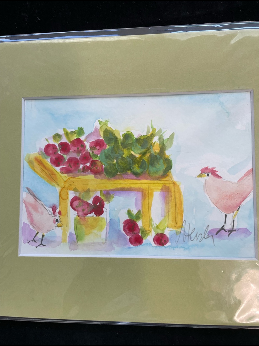 Pink Chickens“” An Original Watercolor Painting Matted 7”x5”